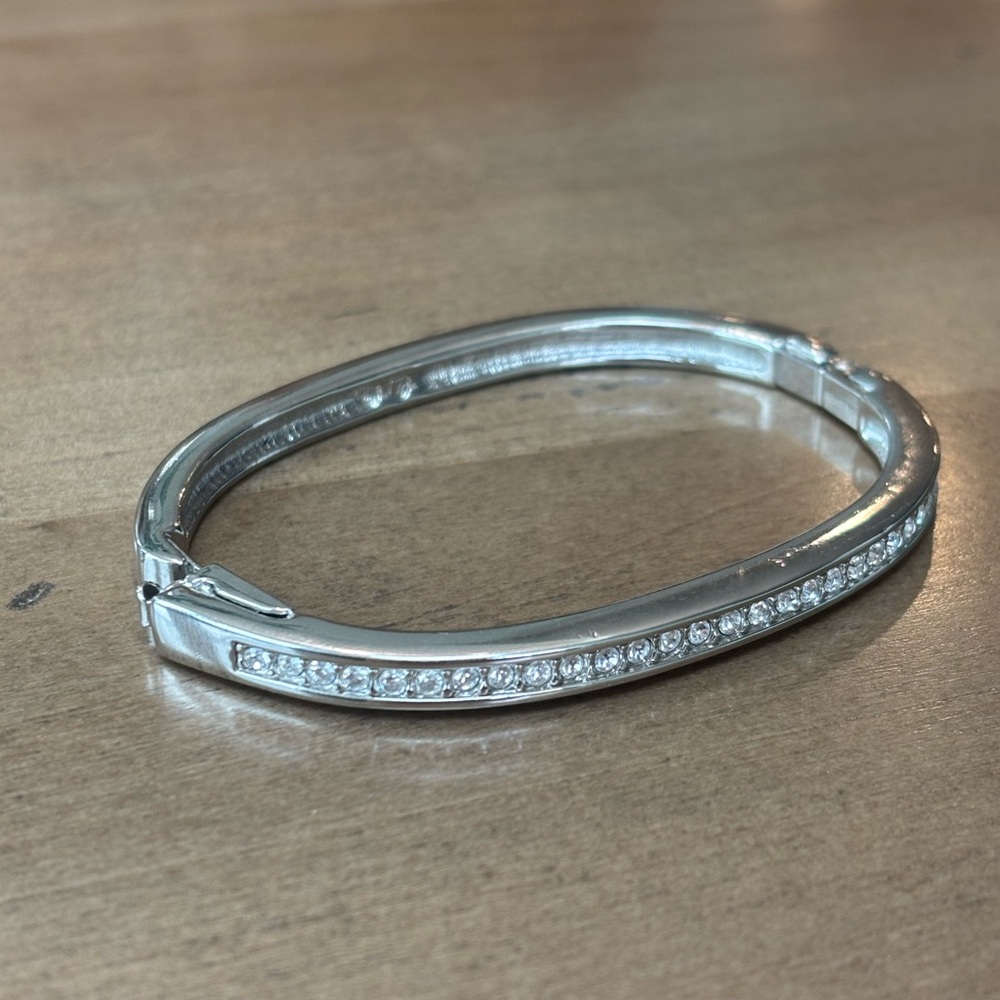 Swarovski (Swan Hallmark) Rhodium Plated Crystal Hinged Bracelet